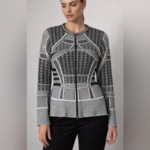 Aldomartins Wool Blend Print Zip Front Cardigan Sweater 10